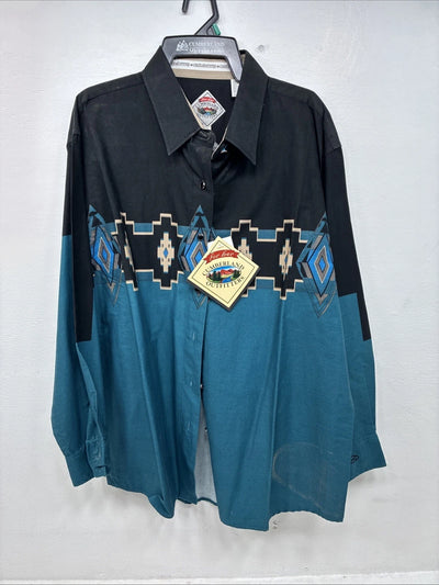 New Women’s Cumberland Blue Black Designed Long Sleeve Button Up XL II-42
