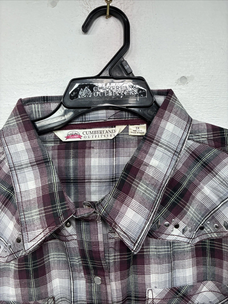 New Women’s Cumberland Purple Plaid Long Sleeve Pearl Snap Size 3X KK-85