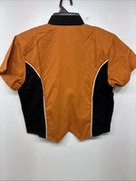 New Women’s Cumberland Orange Black Short Sleeev Crop Button Up Small TT-107 