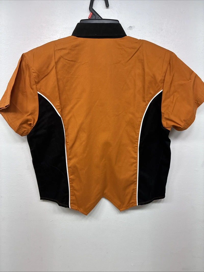 New Women’s Cumberland Orange Black Short Sleeev Crop Button Up Small TT-107 