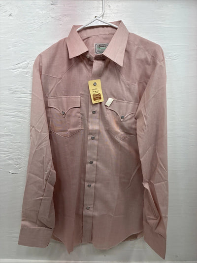 New Men’s H Bar C Pink Long Sleeve Pearl Snap 16 X 36 Large X-71