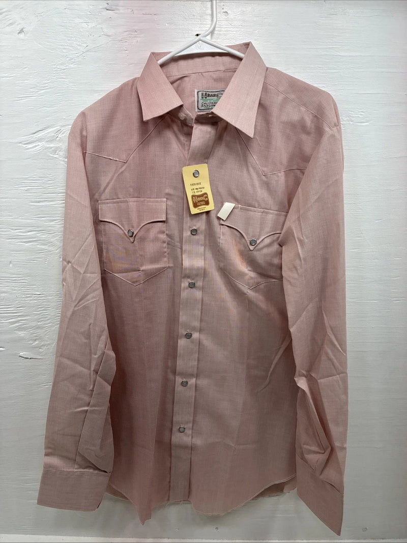 New Men’s H Bar C Pink Long Sleeve Pearl Snap 16 X 36 Large X-71