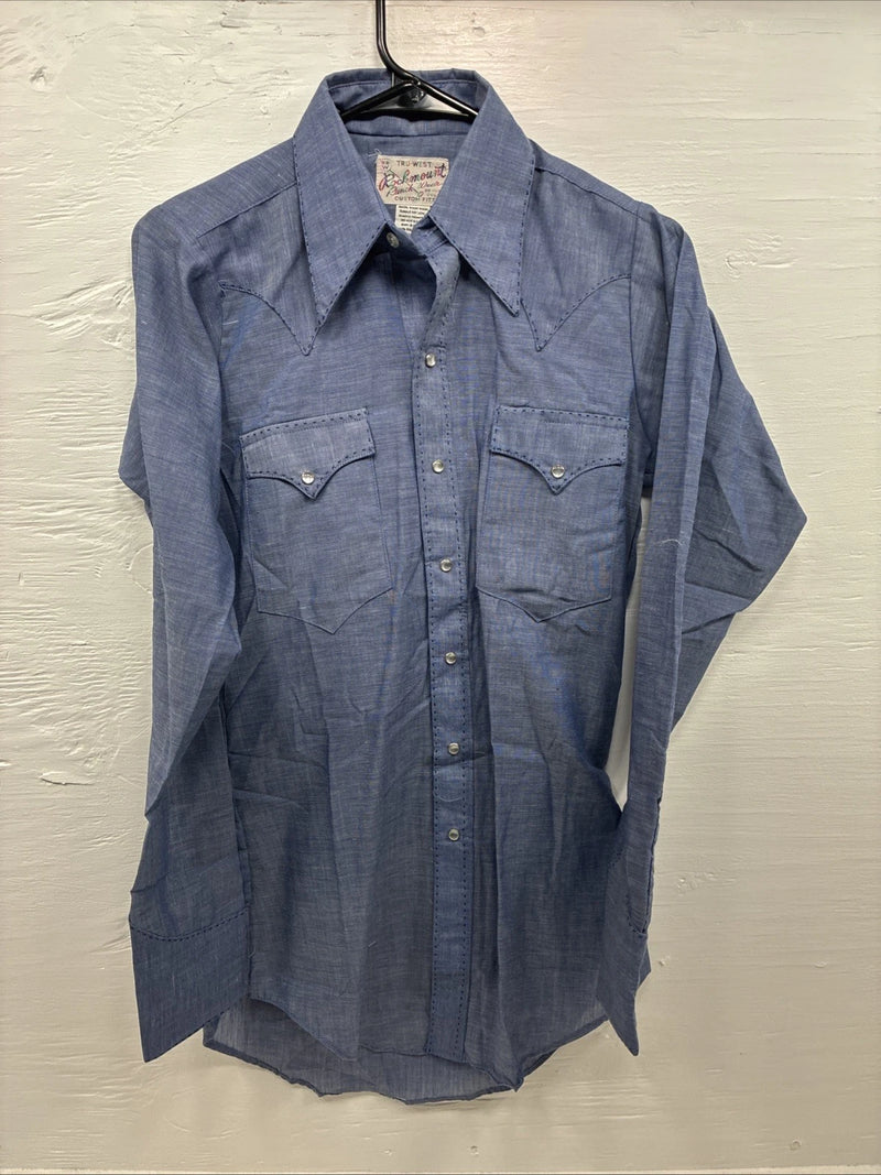 New Men’s Rocket mount Blue Jean Design Long Sleeve Pearl Snap Medium M-59