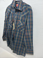 New Men’s ELY Plains Green Plaid Long Sleeve Pearl Snap 15.5 X 32 Medium R-36