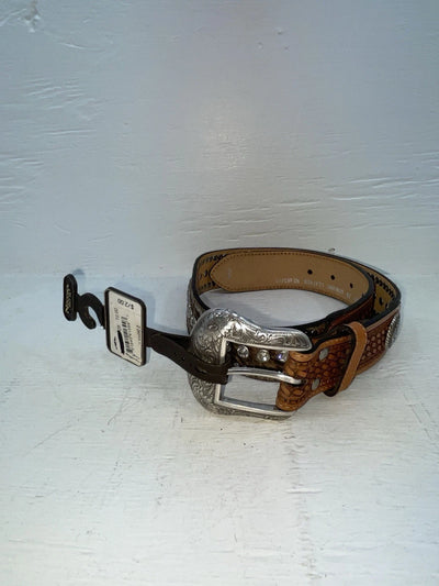 New Brown Genuine Leather Nocona Silver Bling Tooled 28” Belt #N2463448 NN-12