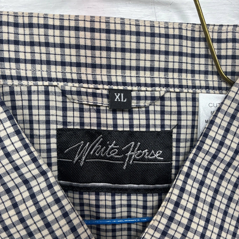 New Men’s White Horse Multicolor Plaid Long Sleeve Button Up Shirt XL M-91