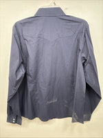 New Women’s White Horse Blue Rhinestone Long Sleeve Pearl Snap Size XL YY-73