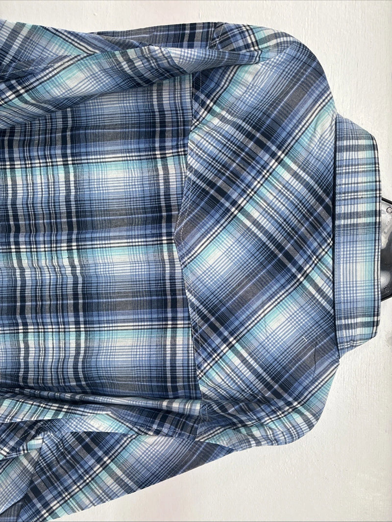 New Women’s Cumberland Blue Plaid Long Sleeve Pearl Snap 3XL GG-48