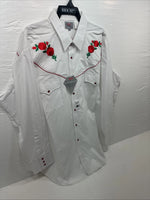 New Men’s ELY diamond White Rose Long Sleeve Pearl Snap 3XL F-53