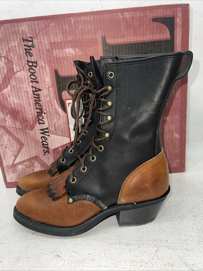 New Women’s Brown Lace Up Texas Brand Cowboy Boots. 4691 7.5 7 1/2 M. 17-62