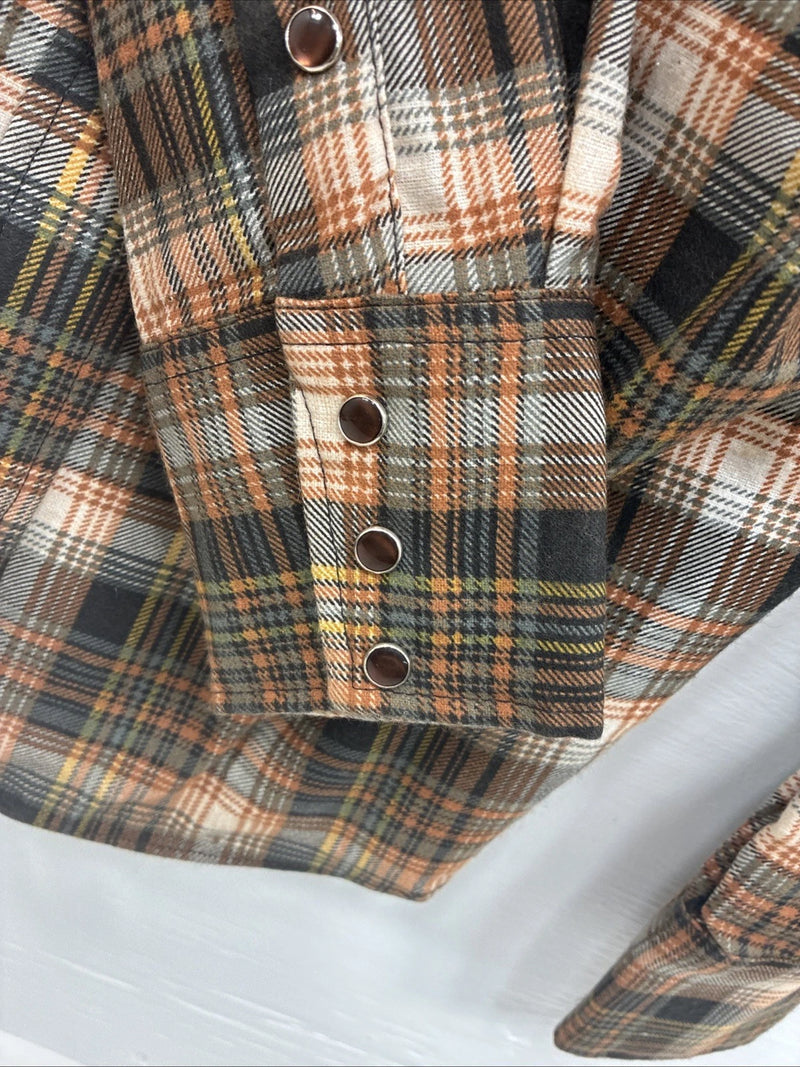 New Men’s Panhandle Slim Orange Plaid Long Sleeve Pearl Snap XS J-63