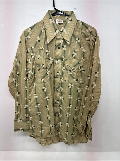 New Women’s ELY Plains Yellow Green Floral Long Sleeve Pearl Snap 16 X 33 II-11