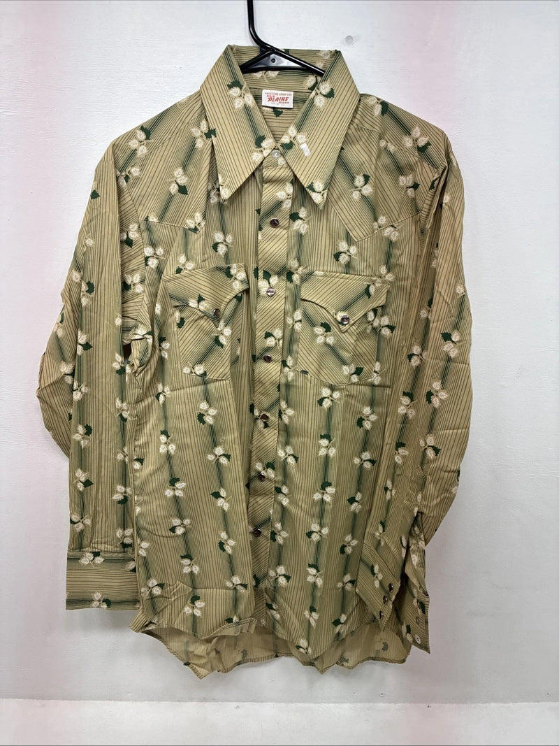 New Women’s ELY Plains Yellow Green Floral Long Sleeve Pearl Snap 16 X 33 II-11