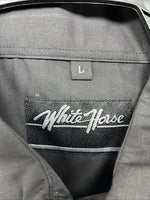 New Men’s White Horse Black Embroidered Long Sleeve Pearl Snap Large V-33