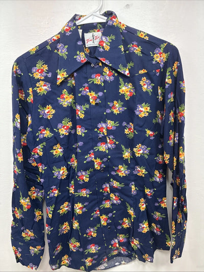 New Women’s Tem Tex Blue Floral Long Sleeve Pearl Snap Size 36 LL-17