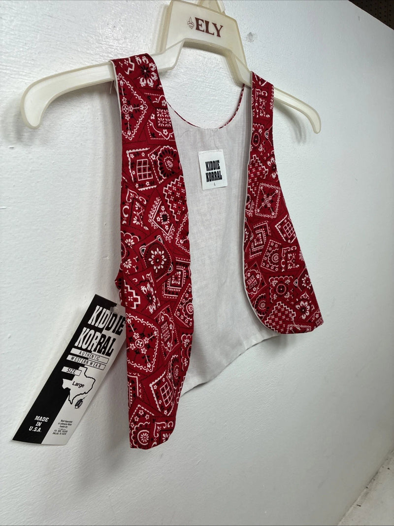 New Kids Kiddie Korral Red Western Design Sleeveless Vest Size Large YY-35