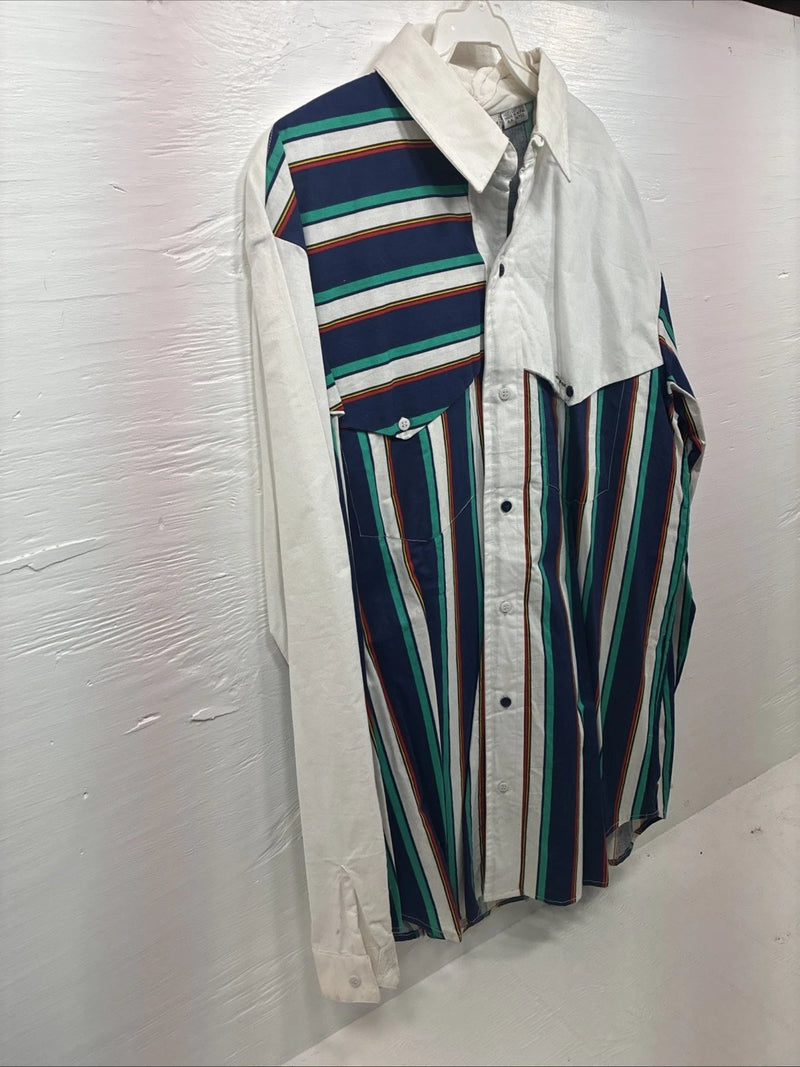 New Men’s Mine & Bills White Multicolor Stripe Long Sleeve Button Up Large V-78