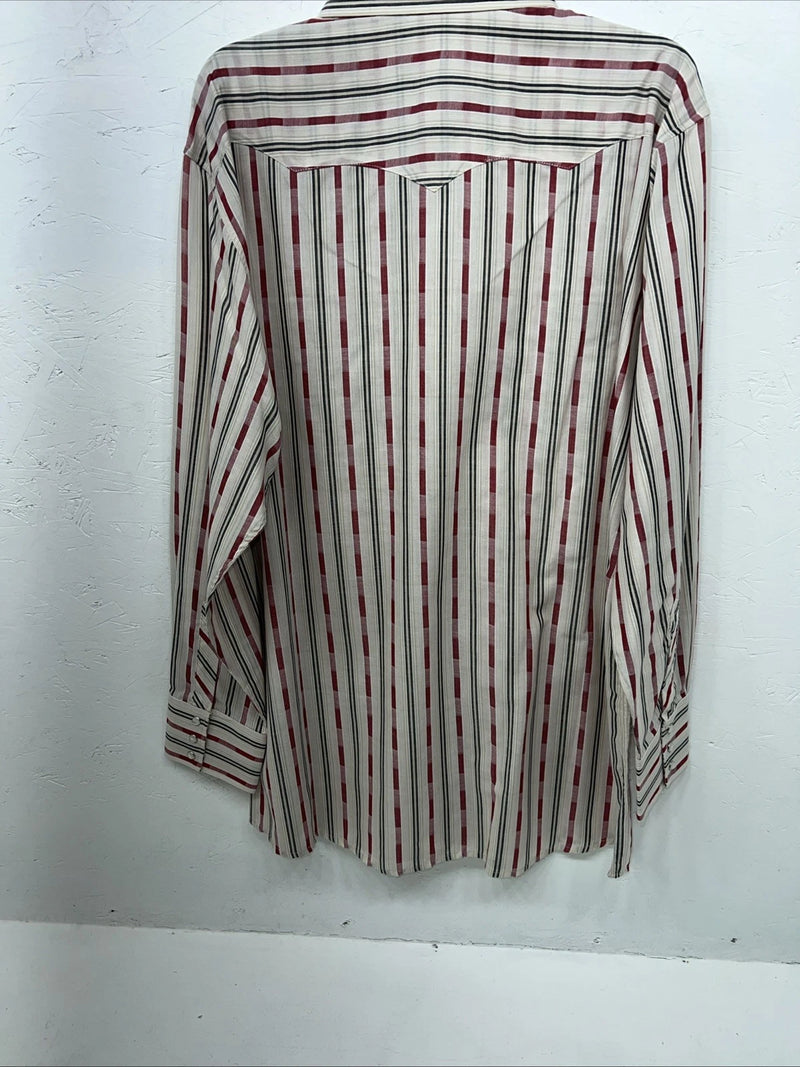 New Men’s Pink Stripped White House Long Sleeve Pearl Snap Shirt. XL S-31