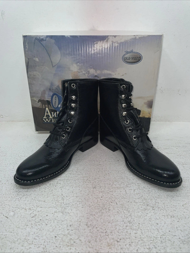 New Youth Black Lace Up Old West Cowboy Boots. 5110 3. 22-24