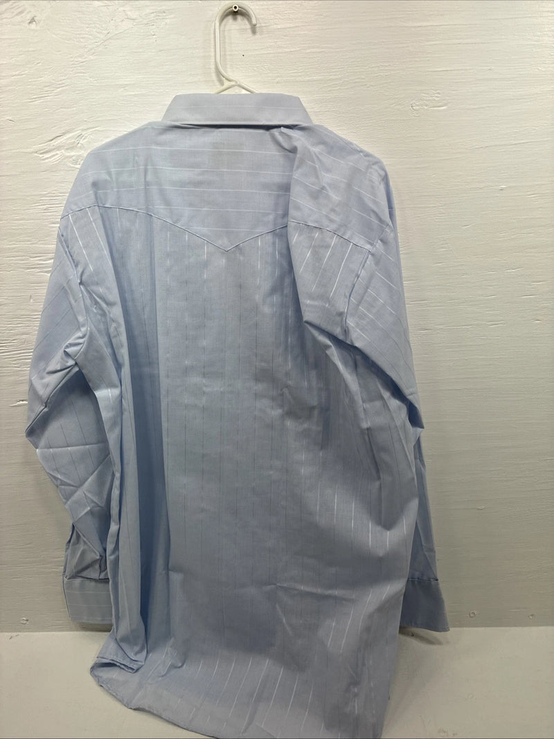 New Men’s Mesquite Light Blue Long Sleeve Pearl Snap 18 X 37 2XL E-54