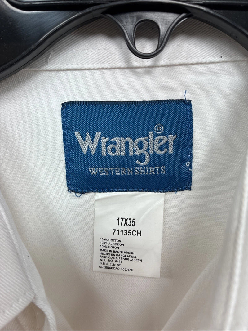 New Men’s Wrangler White Long Sleeve Button Up 17 X 35 XL R-72