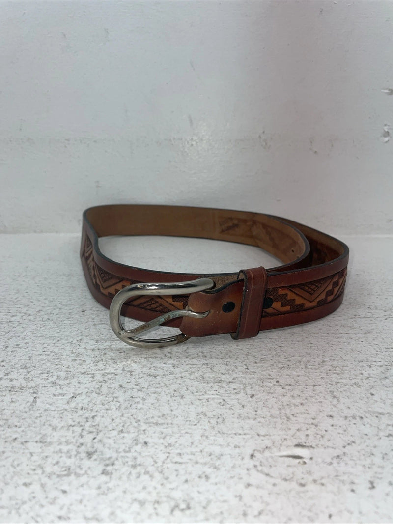 New Brown Genuine Leather Chambers Tooled Belt 34” #6551 Z-8 