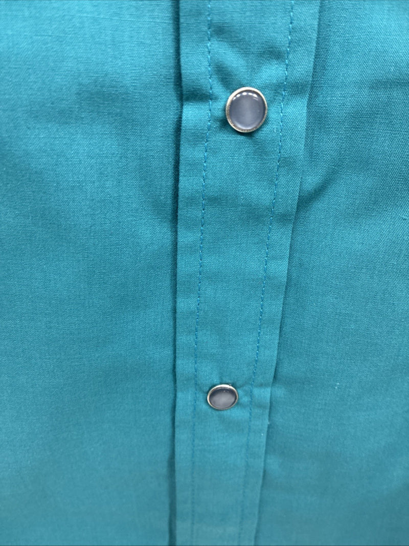 New Men’s ELY Cattleman Teal Simple Long Sleeve Pearl Snap Medium J-92