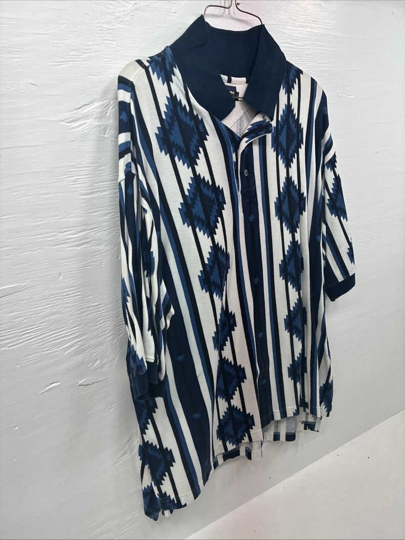 New Men’s Panhandle White Blue Western Shorts Sleeve Polo Shirt Large V-91