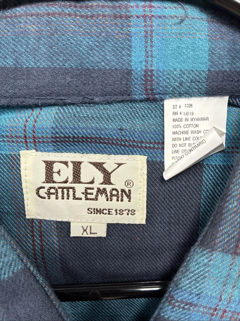 New Men’s ELY Cattleman Blue Plaid Long Sleeve Pearl Snap XL H-74