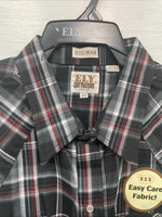 New Men’s ELY Cattleman Black Red Long Sleeve Pearl Snap 3XL E-33