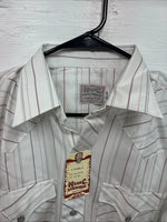 New Men’s H Bar C White Stripe Long Sleeve Pearl Snap 16 Large M-36