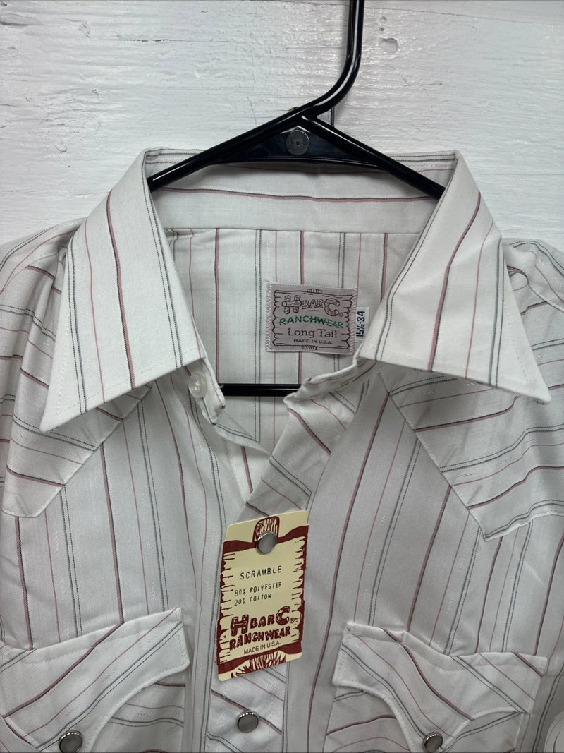 New Men’s H Bar C White Stripe Long Sleeve Pearl Snap 16 Large M-36