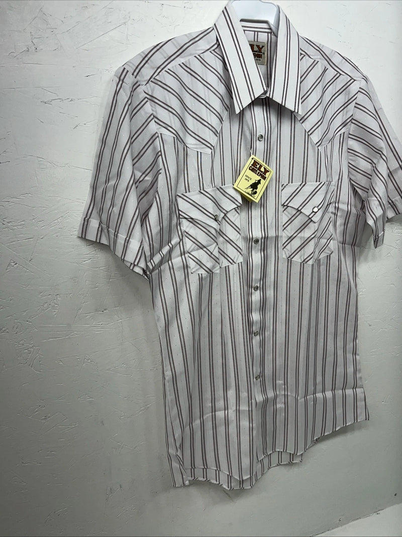 New Men’s Pink Stripped ELY Cattleman Short Sleeve Pearl Snap Shirt. 14.5 S P-69