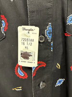 New Men’s Wrangler Black Designed Long Sleeve Button Up 16.5 Large Q-76