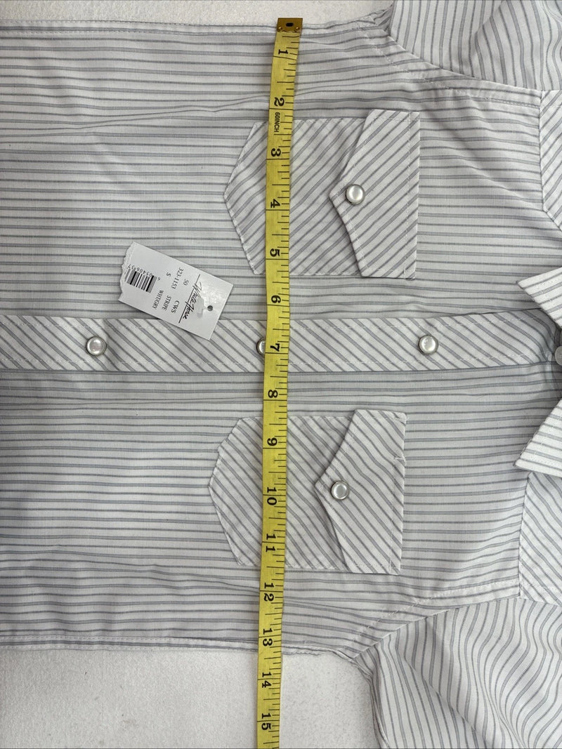 New Kids White Horse Gray Stripe Long Sleeve Pearl Snap Small DD-129