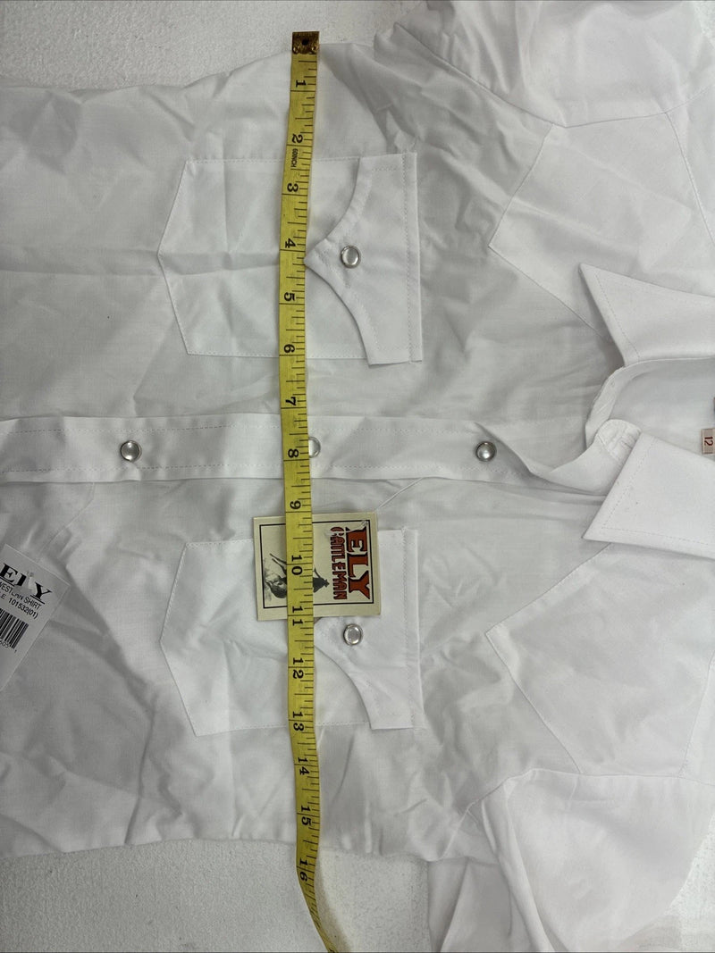 New Boys ELY Cattleman White Long Sleeve Pearl Snap Size 12 DD-110 