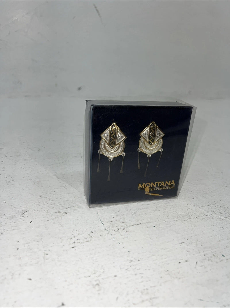New Women’s Montana Silversmiths Aztec Black Silver Gold Dangle Earrings. F-24