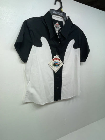 New Women’s Black White Cumberland Outfitters Short Sleeve Button Up Shirt 3B-55