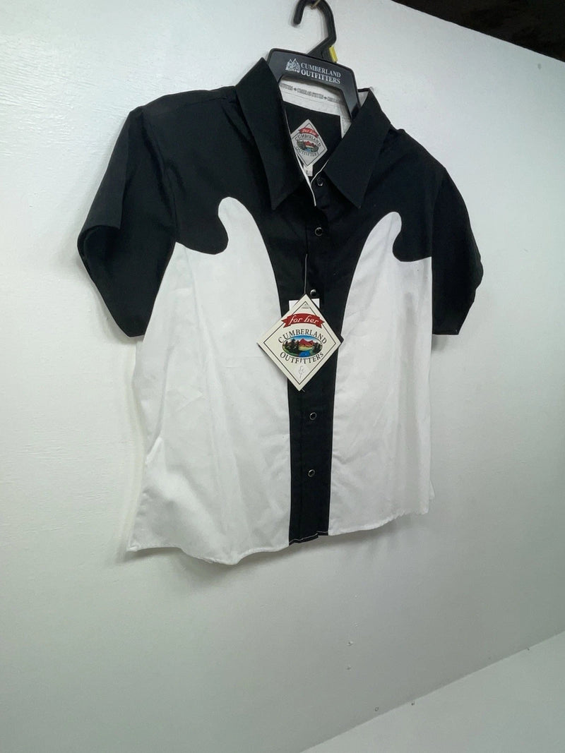 New Women’s Black White Cumberland Outfitters Short Sleeve Button Up Shirt 3B-55