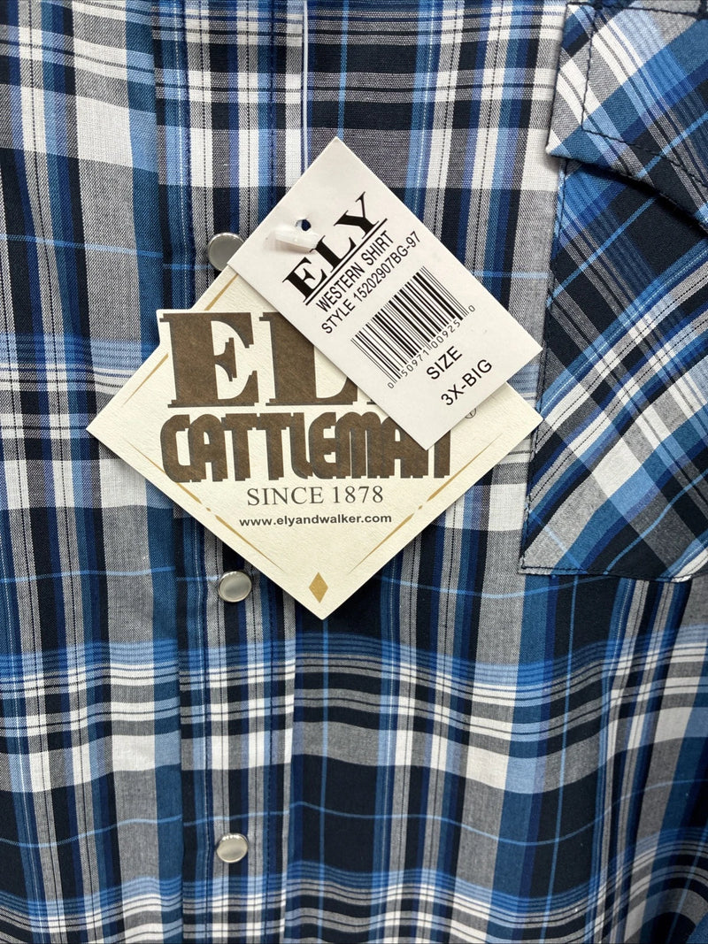 New Men’s ELY Cattleman Blue Long Sleeve Pearl Snap 3XL E-36