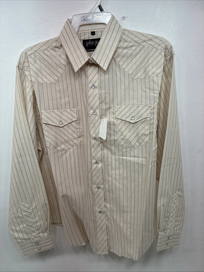 New Women’s White Horse Gold Stripe Long Sleeve Pearl Snap Large II-66
