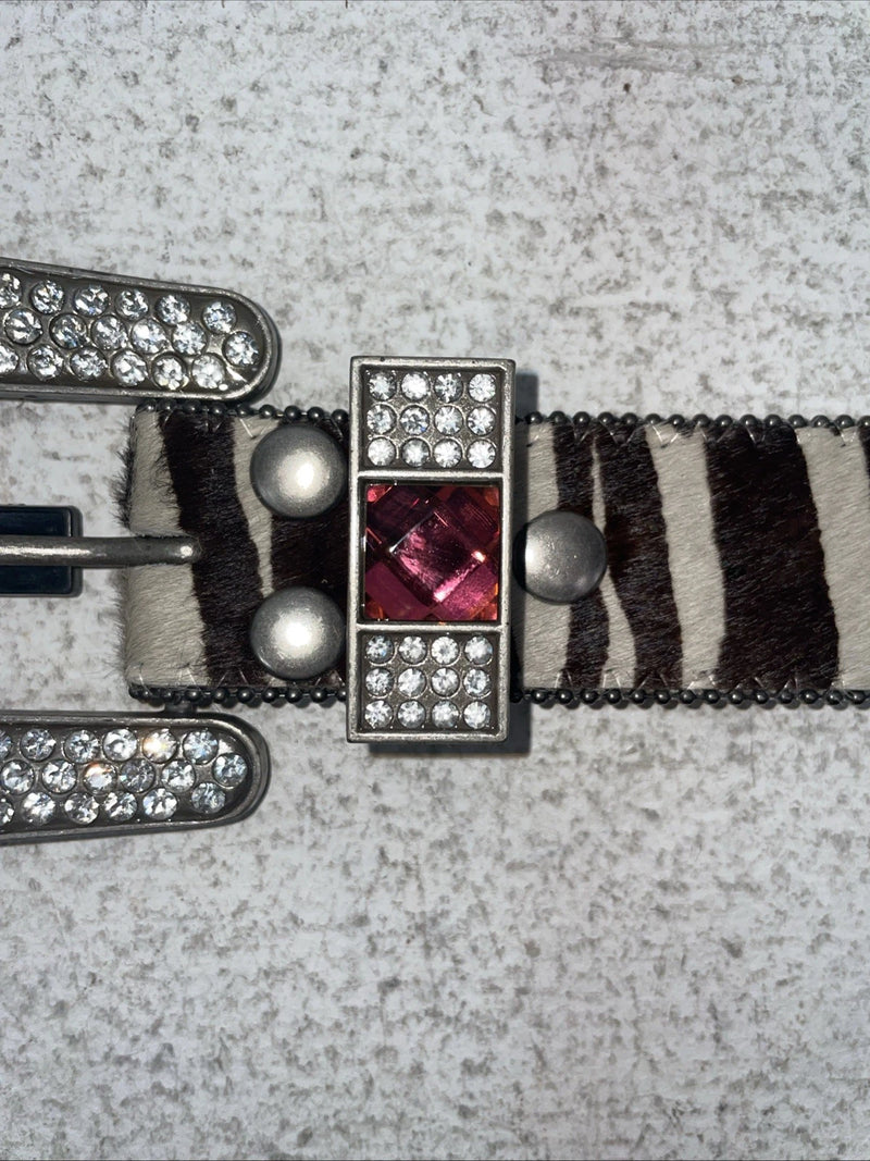 New Black And White Genuine Leather Nocona Rainbow Bling M Belt #1330999 Z-10