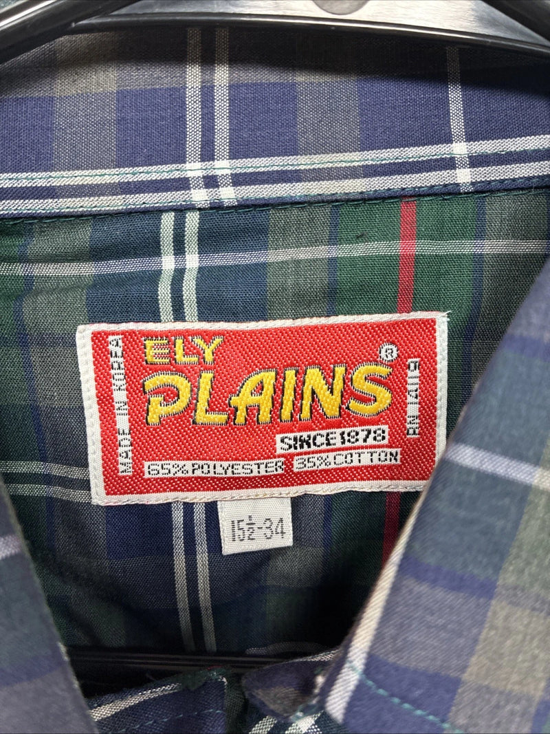 New Men’s ELY Plains Green Blue Plaid long Sleeve Pearl Snap 15.5 Medium T-67