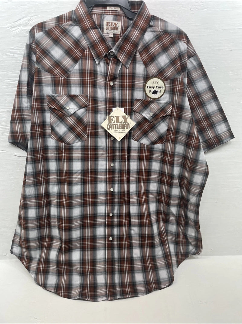 New Men’s ELY Cattleman Orange Short Sleeve Pearl Snap 3XL E-28  
