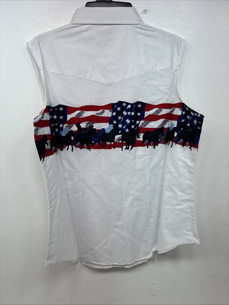 New Women’s Cumberland White Design Short Sleeve Pearl Snap Medium MM-84