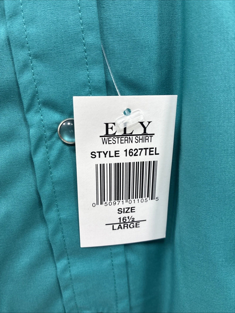 New Men’s ELY Cattleman Teal Western Short Sleeve Pearl Snap 16.5 Large T-52