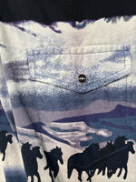 New Women’s Cumberland Multicolor Horse Design Long Sleeve Pearl Snap 2XL GG-42