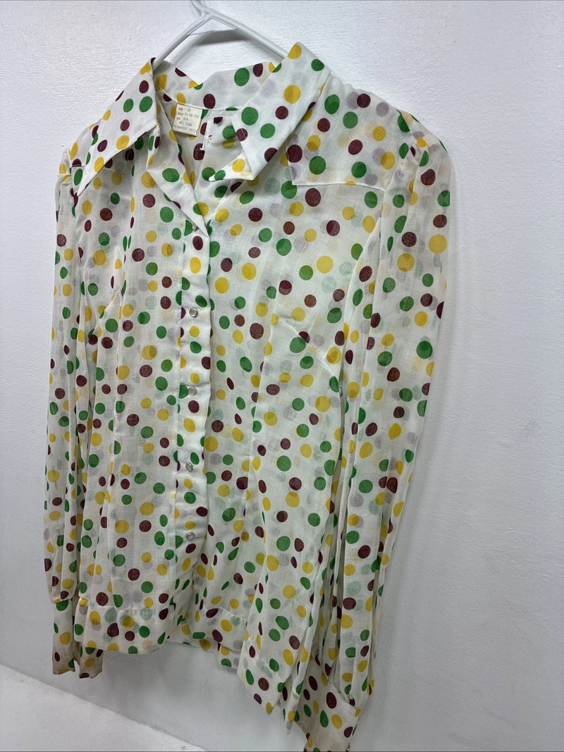 New Women’s H Bar C Polkadot Long Sleeve Pearl Snap Size 38 II-77