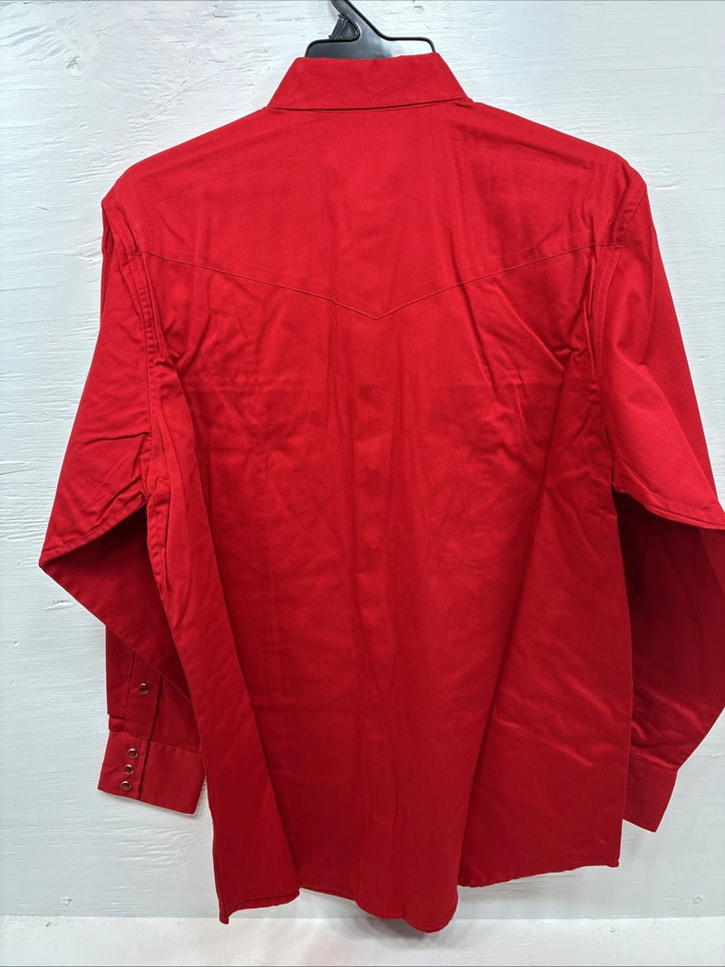 New Men’s Western Express Red Simple Long Sleeve Pearl Snap XL O-41
