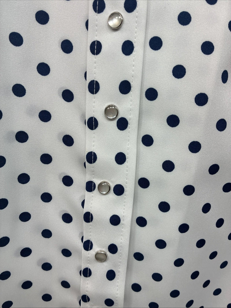 New Women’s Dickson Jenkins White Polkadot Long Sleeve Pearl Snap Size 32 KK-59